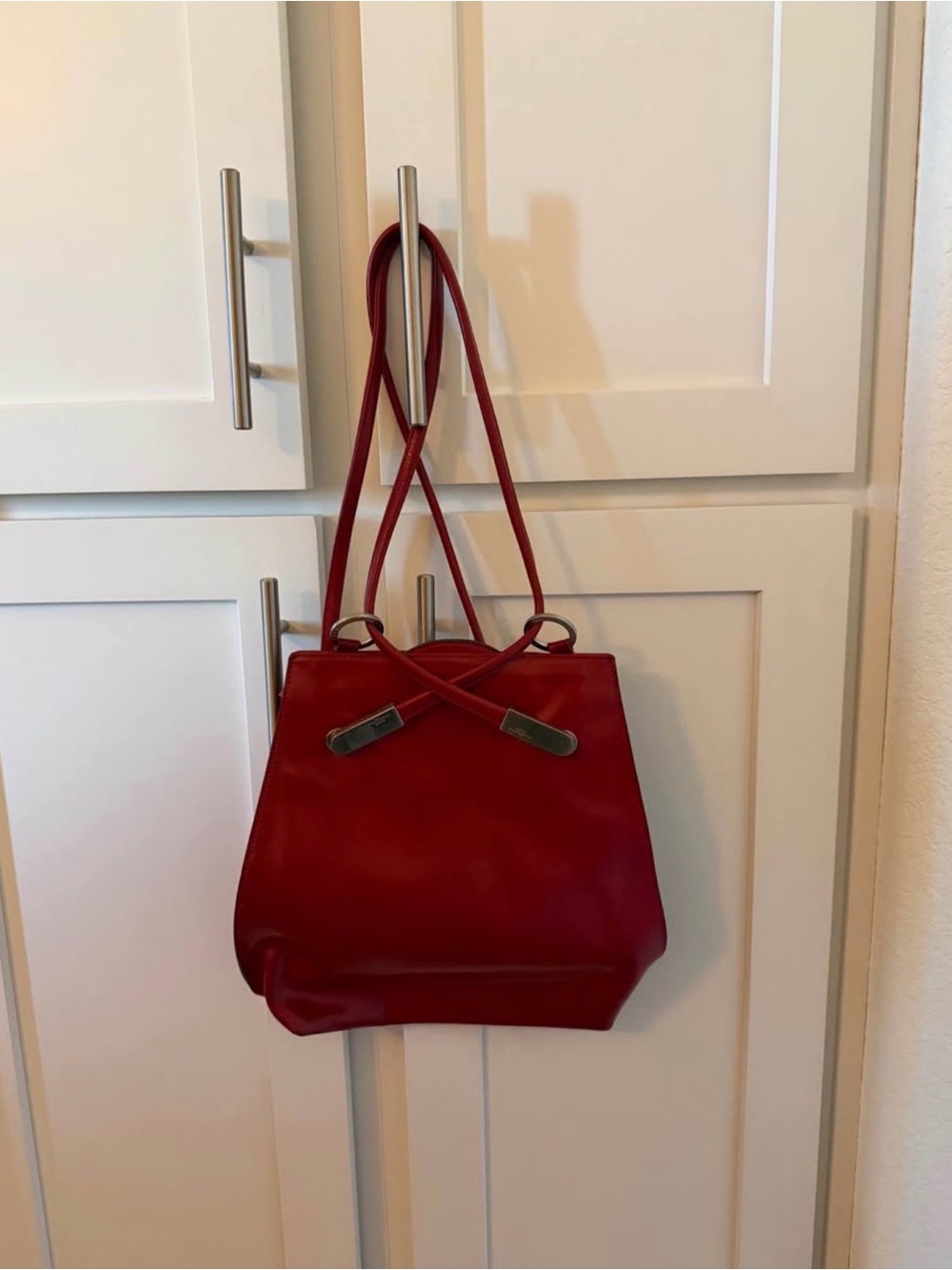 Fattorie Red Leather Convertible Backpack Purse